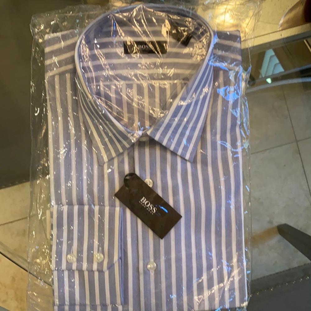 Hugo Boss, size 16, blue/white dress shirt. NEW